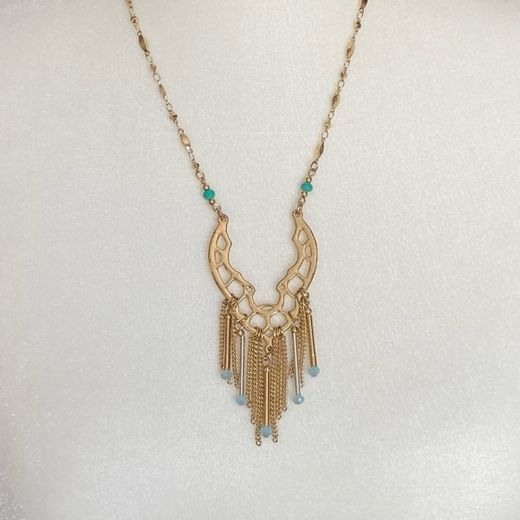Apartment 9 Boho Fringe Necklace Gold-Tone, Teal & Translucent Stones - Picture 3 of 5